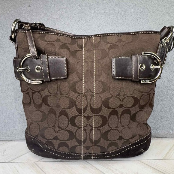 Coach Signature Soho Duffle Shoulder Bag Bag 3574‎ Jacquard Brown Y2K Mint - Picture 1 of 9